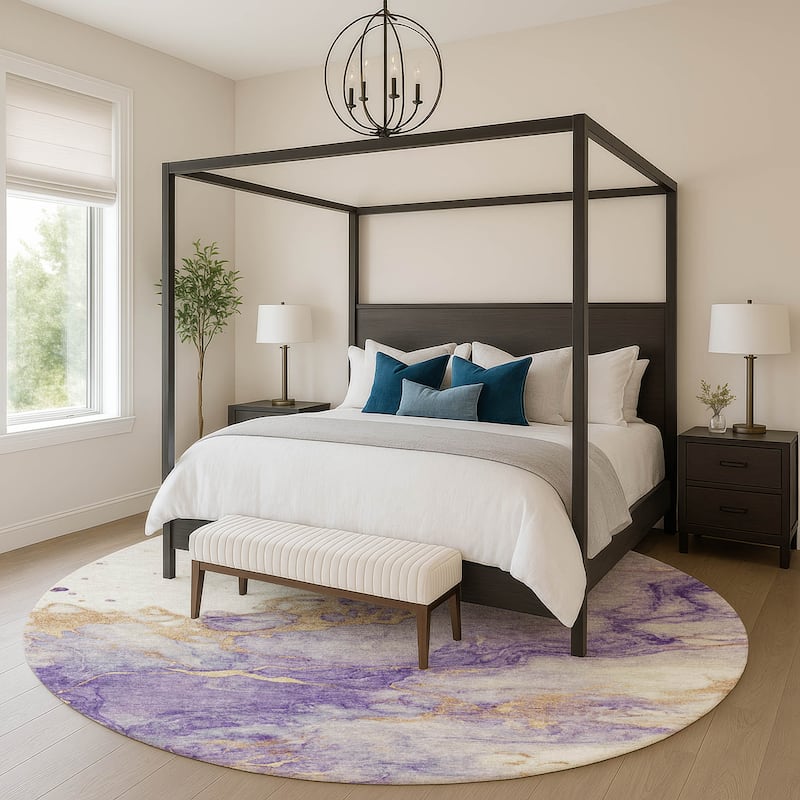 Premium Washable Super Soft Modern Crackle Mayfield Rug - Purple - 8' x 8'