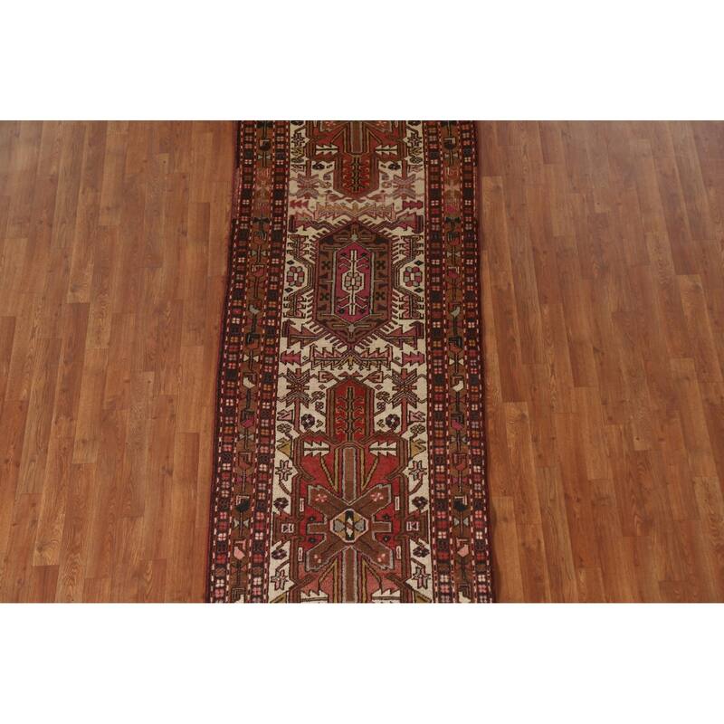 Geometric Heriz Serapi Indian Runner Rug Hand-knotted Wool Carpet - 3'1"x 10'8"