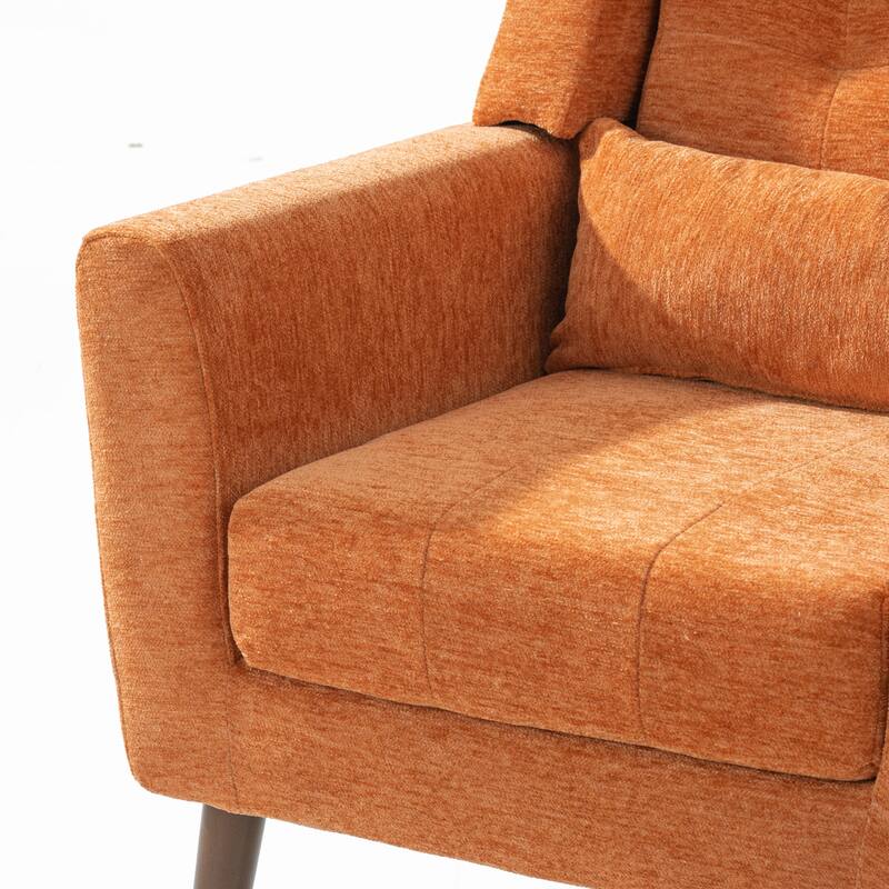 Orange Modern 24.21" Upholstered Button Tufted Arm Chair with Wood Legs for Living Room