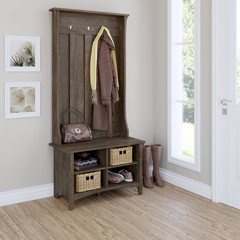 Salinas Hall Tree with Shoe Storage Bench by Bush Furniture - Ash Brown