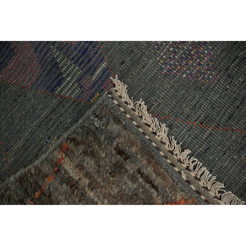 Hand Knotted Oriental 100% Wool Carpet Modern Geometric Greys & Charcoal Moroccan Area Rug - 12' 0'' X 9' 5''