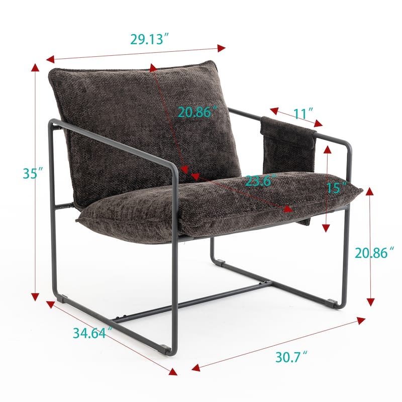 Woven Velvet Armchair (2-Pack) Metal Frame with Crushed Foam Cushions and Arm Pockets（350lb Capacity）