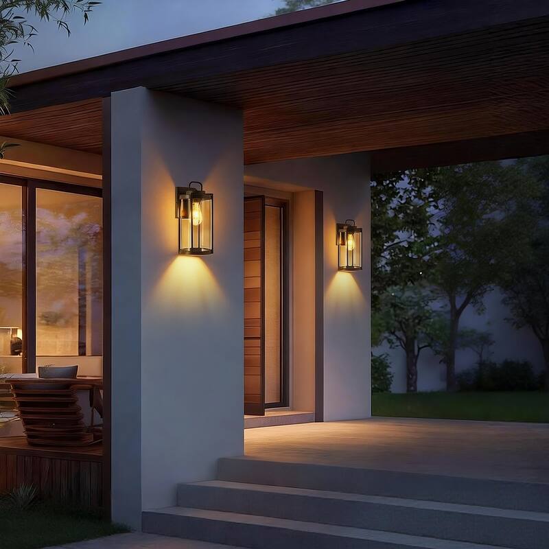 Matte Black Farmhouse Outdoor Wall Lantern Sconce - 3 Variants (11in 1-Light/14in 1-Light/17in 3-Light), Clear Glass, Wet Rated