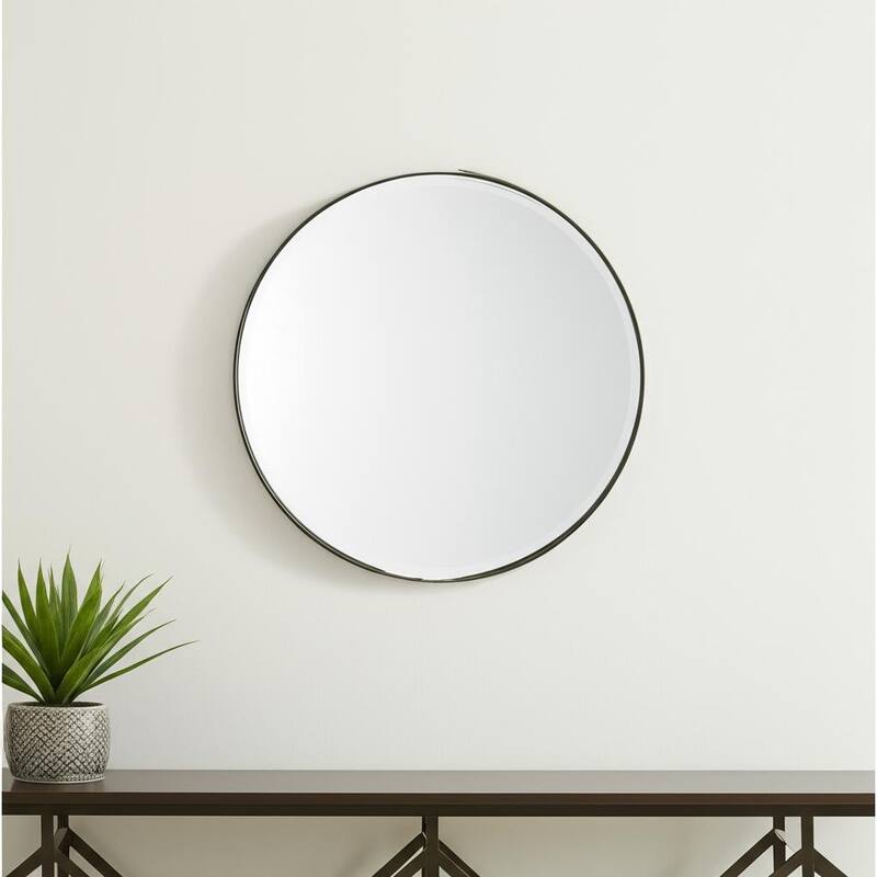 HomeRoots 24" Gold Metal Round Framed Accent Mirror - 24.41 in. x 24.41 in. x 2.36 in. - 24.41 in. x 24.41 in.  x 2.36 in.