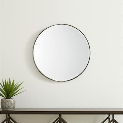 HomeRoots 24" Gold Metal Round Framed Accent Mirror - 24.41 in. x 24.41 in. x 2.36 in.