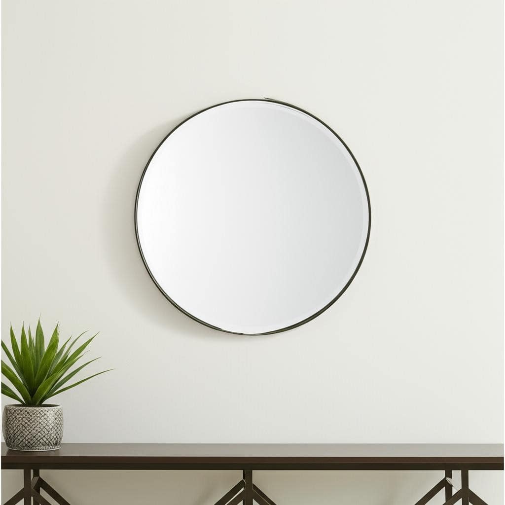 HomeRoots 24" Gold Metal Round Framed Accent Mirror - 24.41 in. x 24.41 in. x 2.36 in.