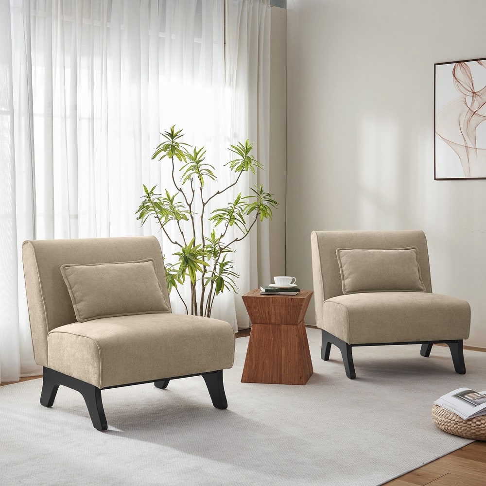 Huimo Modern armless chair with thick cushions and black wooden legs