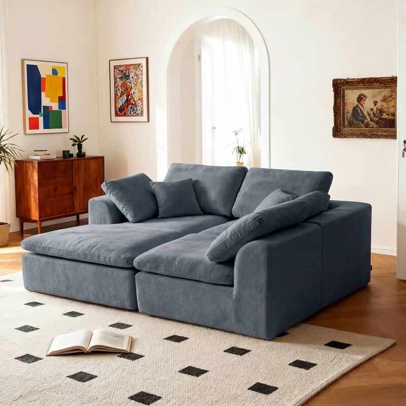 L-Shaped Chenille Sectional Sofa with Chaise Lounge, Living Room Modular Leisure Couch Chenille Sleeper Sofa