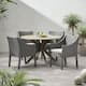 Owen Wood and Wicker 5-piece Dining Set by Christopher Knight Home - gray +silver cushion