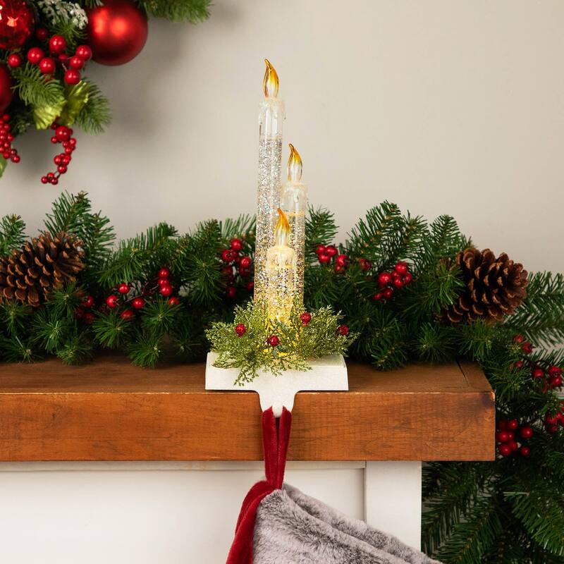 9" Battery Operated LED Lighted Candle Christmas Stocking Holder