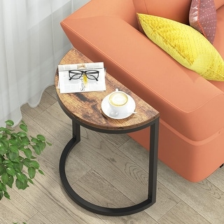 Half Round End Table, Narrow Side Table Slim C Table with Metal Frame - Bed Bath & Beyond - 34826732