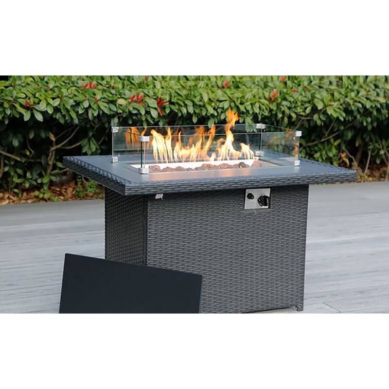 Ohana 10 Piece Black Wicker Patio Sectional Set with Fire Table
