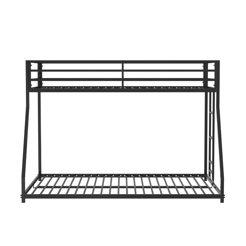 Twin Over Full Metal Bunk Bed with Attached Ladder, Matte Black Finish