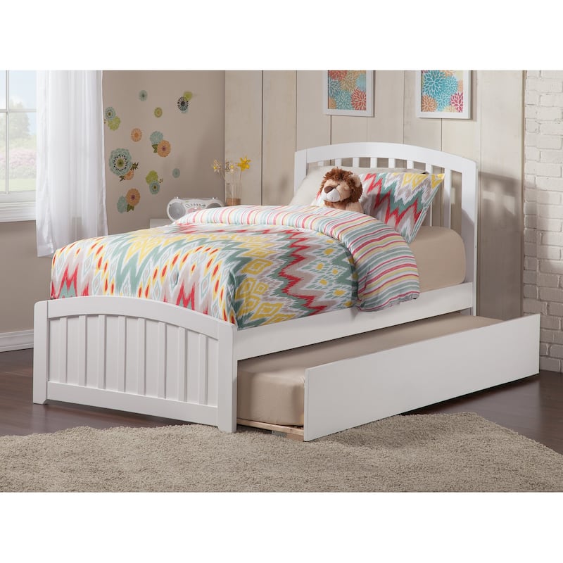 Victorian Platform Bed with Trundle - Twin Size, Hardwood Frame, Espresso Finish, Modern Design