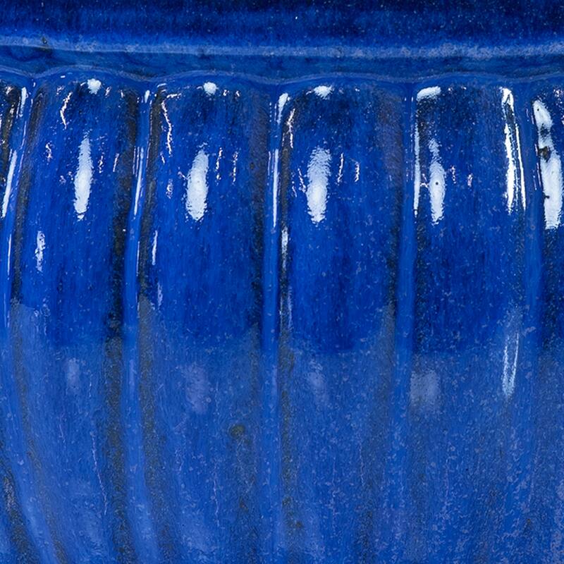 Sunnydaze Ribbed Glazed Ceramic Planter Bowl - Imperial Blue