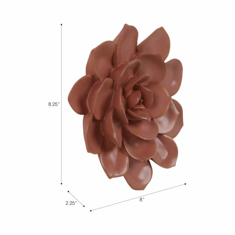 Resin Succulent Wall Decor Flower Design - Pink, 8" - 8.25"