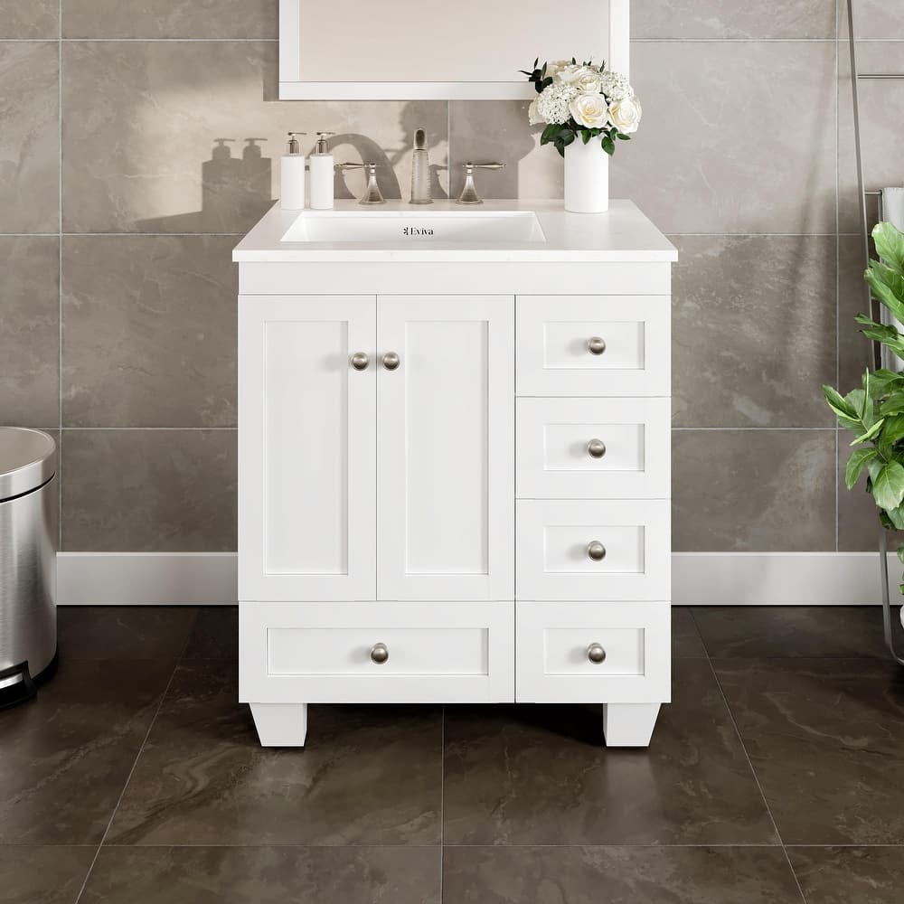 Eviva Acclaim 28 in. Bath Vanity with White Carrara Quartz Top