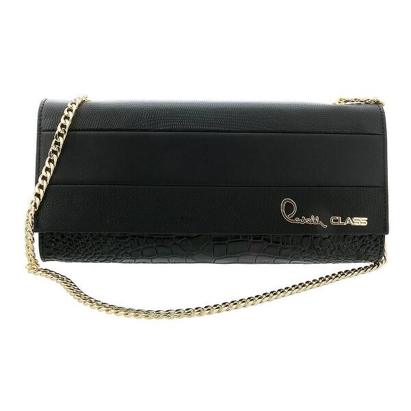 Roberto Cavalli Class Black Embossed Cleo Pouch Clutch for womens
