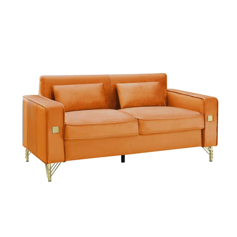 Orange Loveseat Couches Reclining Settee Sleeper Sofa w/ 2 Pillows