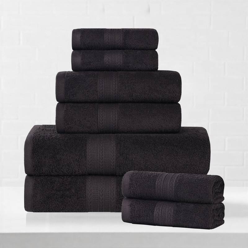 Superior Eco-Friendly Cotton 8-Piece Towel Set - Black