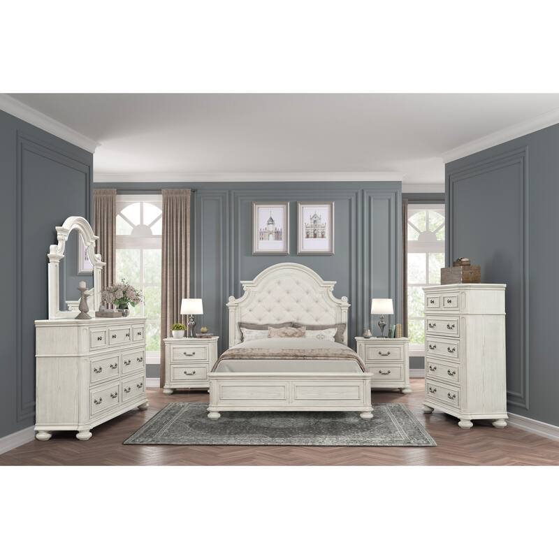 Roundhill Furniture Nelson French Traditional 6-Piece Bedroom Set, Antique White