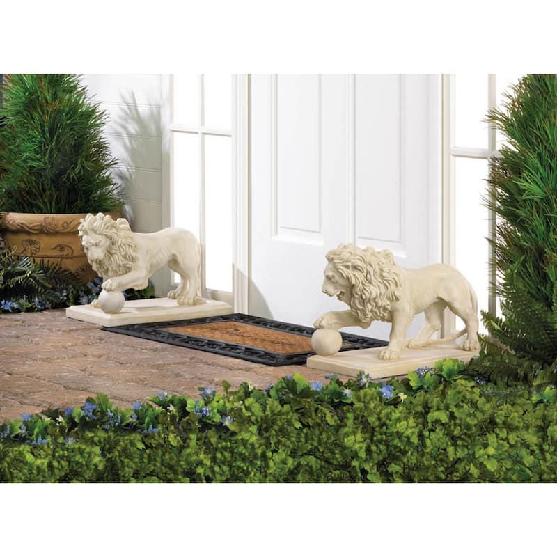 Regal Lion Outdoor Statues - 16" - Beige - Set of 2