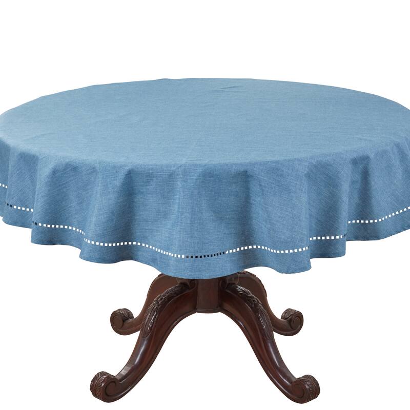 Solid Textured Tablecloth with Clean Drape, Minimal Decorative Edge, and Versatile Styling for Dining and Entertaining - 60" - Denim