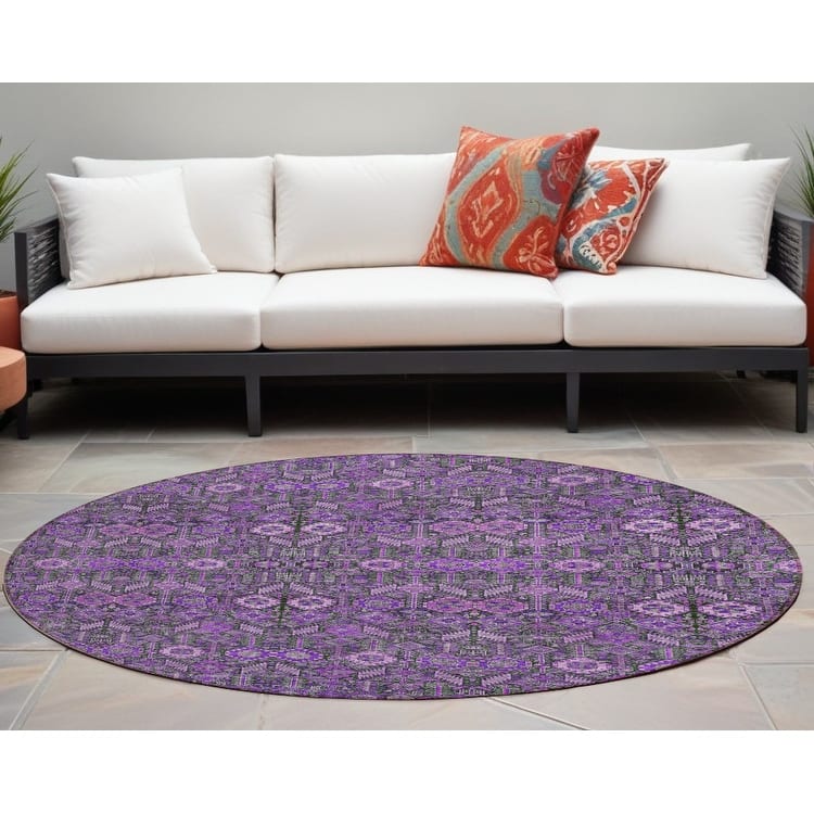 Nax Lush Floral Weather Resistant Classic Meets Modern Outdoor Rug - 8' Round - Multi
