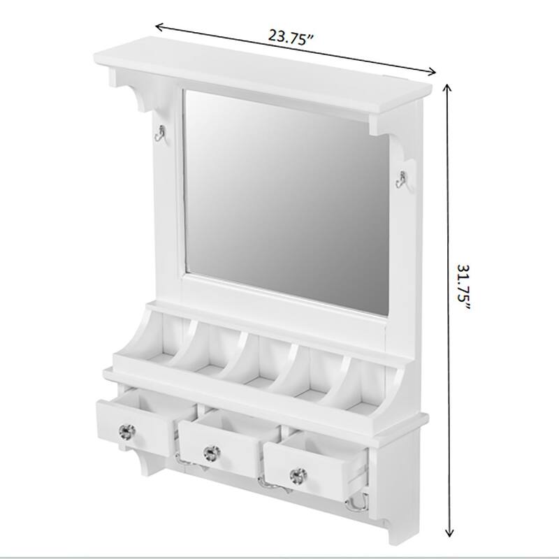 White MDF Floating Makeup Vanity with HD Mirror, Drawers and Hooks - 23.75” W x 31.75” H