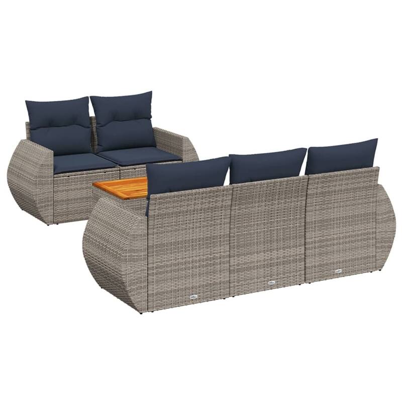 vidaXL 6 Piece Patio Sofa Set with Cushions Gray Poly Rattan - 76.8x33.5x55.1
