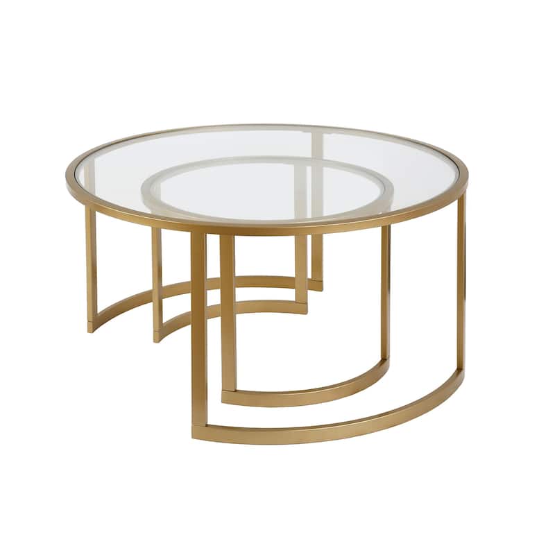 Set of 2 36" Glass And Steel Round Nested Coffee Tables - 36” x 36” x 18”