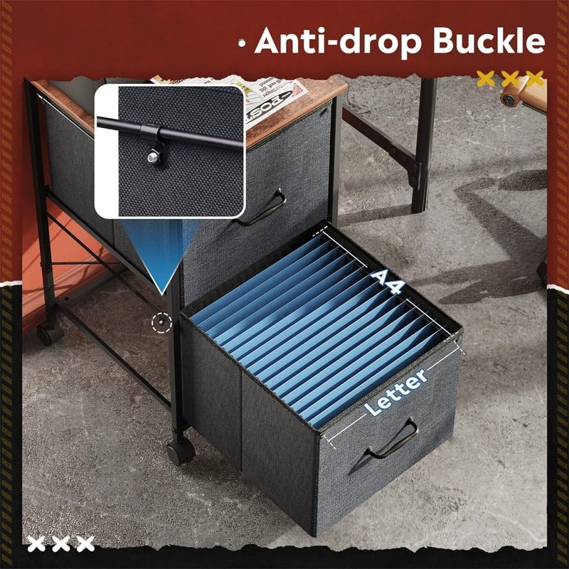 2 Drawer Mobile File Cabinet - 15.7"D x 15.4"W x 26.8"H