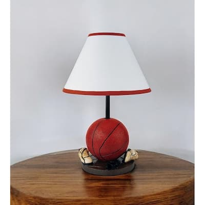 15" Soccer Themed Novelty Table Lamp with Linen Empire Shade and In-Line Cord Switch Ideal for Bedside Use