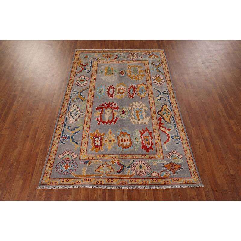 Gray Oushak Oriental Area Rug Handmade Wool Carpet - 5'2" x 7'10"