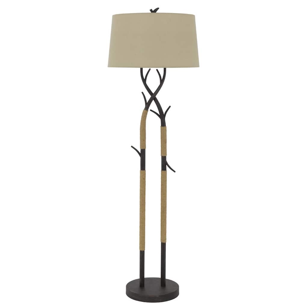 55" Traditional 3-Way Floor Lamp with Black Steel Base and Tan Rectangular Shade for Living Room - 54.75"H x 18"W x 18"D