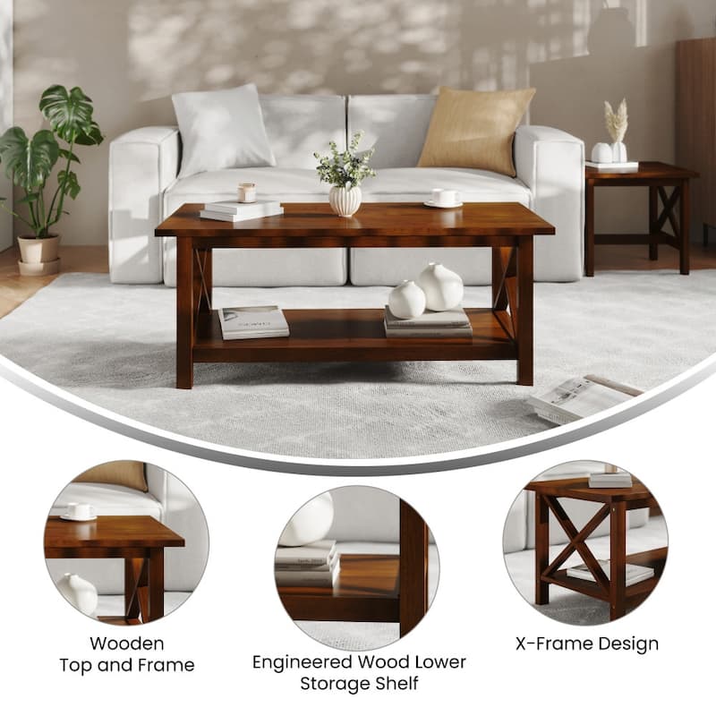 Solid Wood Traditional Farmhouse Coffee Table