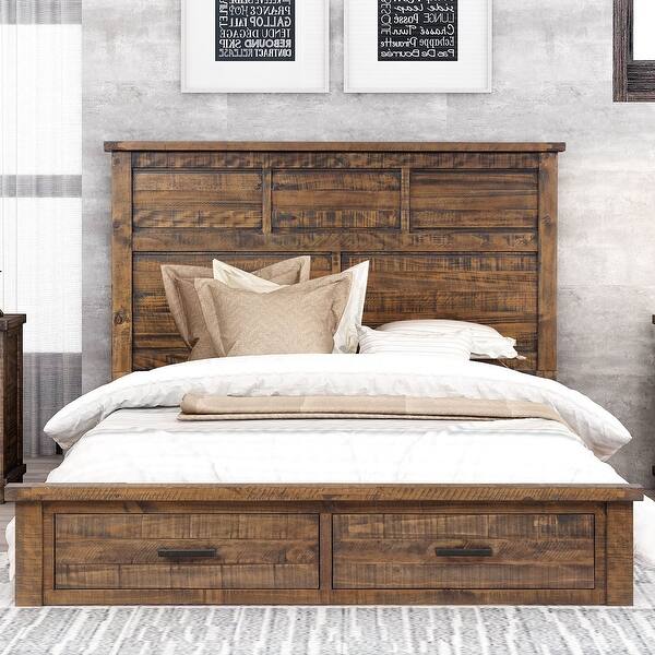 Rustic Reclaimed Solid Wood Framhouse Storage Queen Bed Bed Bath & Beyond 39018856