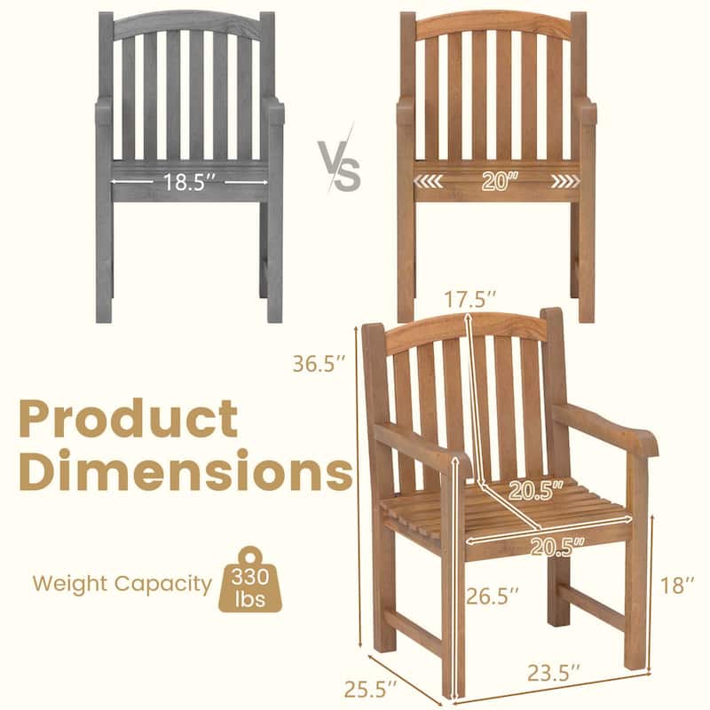 Costway 1/2/4 PCS Teak Wood Patio Dining Chair Outdoor Armchair with - 1 PCS