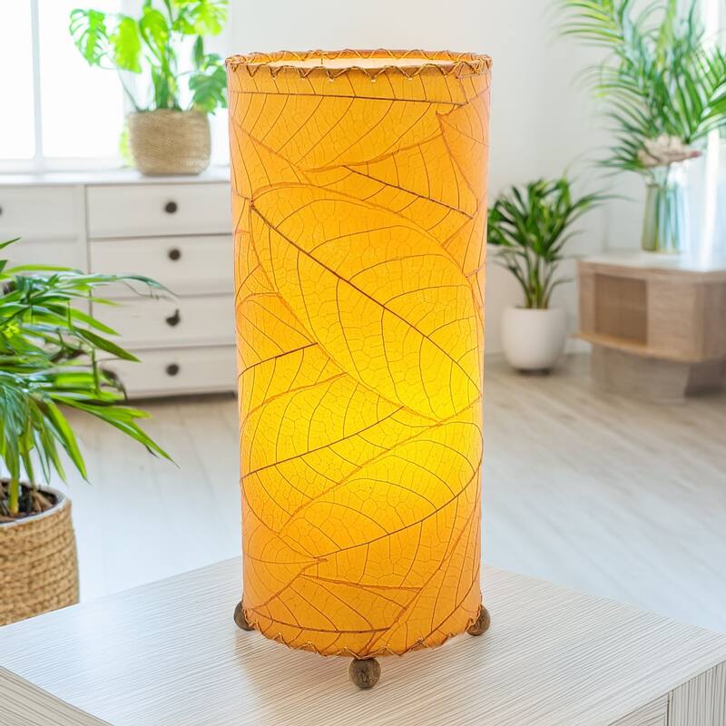 Eangee Handmade Cocoa Leaf Cylinder Table Lamp, Cocoa Leaves Shade, 7 x 7 x 17 in.