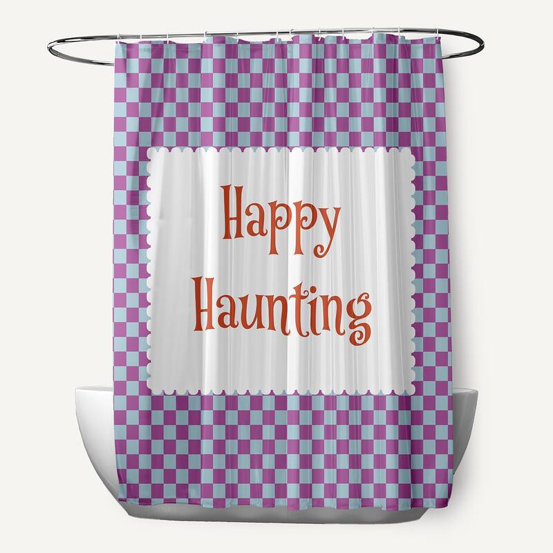Halloween Happy Haunting Checks Shower Curtain - Orchid