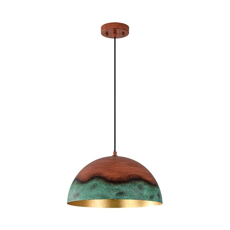 Weathered Copper Metal Oversized Dome Pendant Green Patina Accent