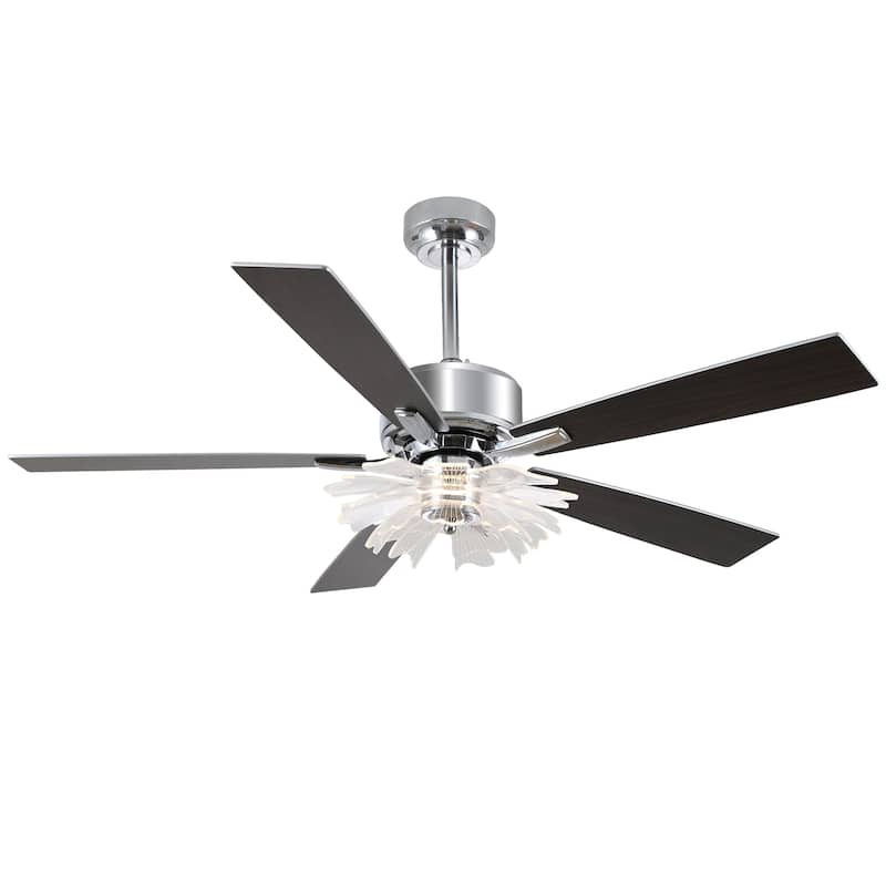 52" Chrome Reversible 5-Blade Modern LED Ceiling Fan with Light and Remote