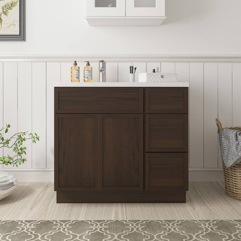 Vanity Art 36" Oak Freestanding Bathroom Vanity Cabinet without Top