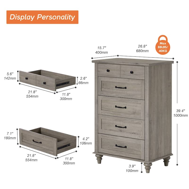 Farmhouse Baby Dresser with 5 Drawers, Wood Kid Dresser for Kids Room