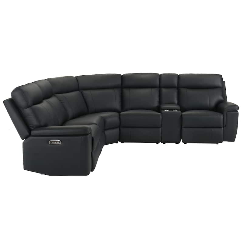 Furniture of America Joren Modern FSC Certified Leather Match Power Recline Sectional with Console and USB Port