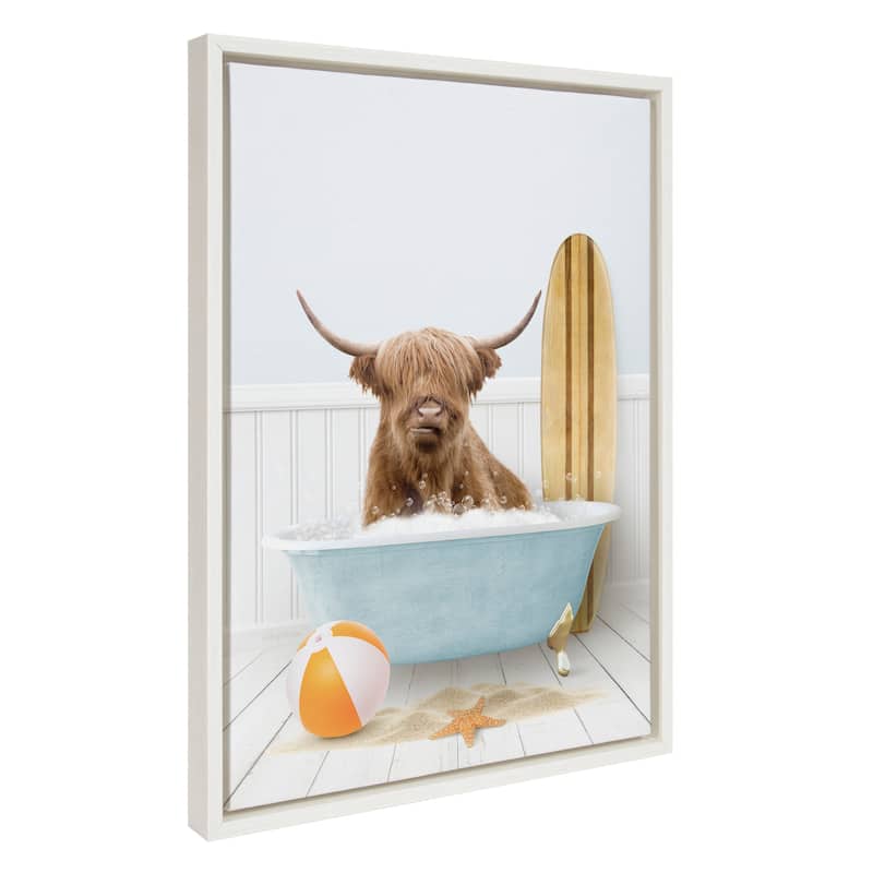 Kate and Laurel Sylvie Cow Surf Bath Framed Canvas by Amy Peterson - 18x24 - White