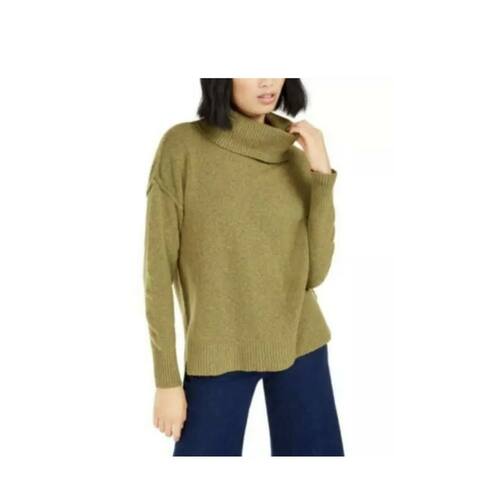 Bar III Women's Becca Tilley X Turtleneck High Low Sweater Green Size Medium