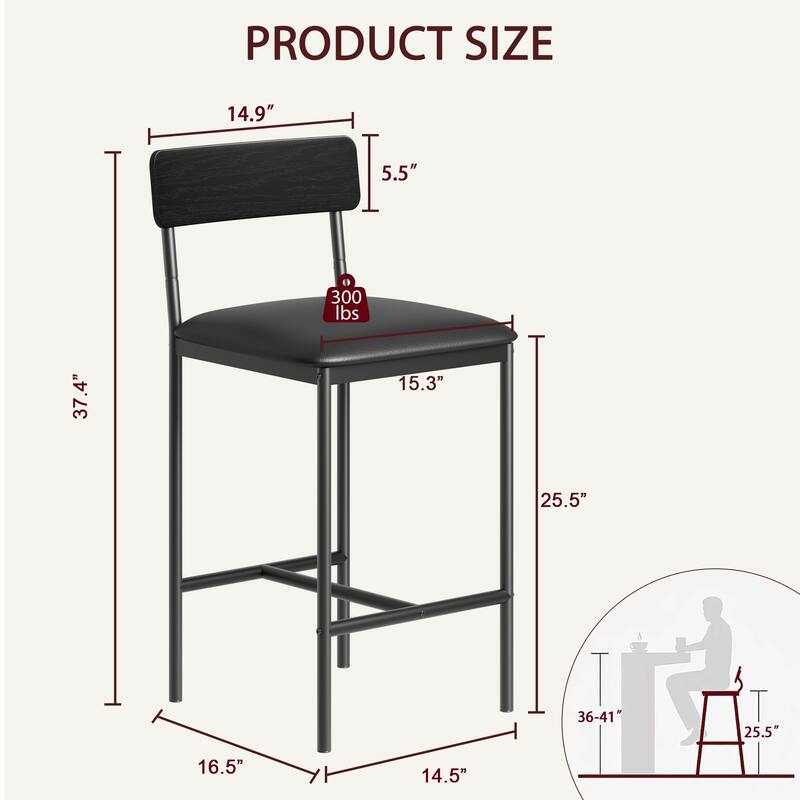 Bar Stools Set of 4, Kitchen Bar Stools with Footrest