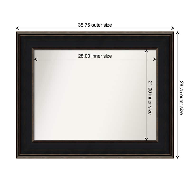 Mezzanine Espresso Framed Non-Beveled Custom Wall Mirror, Bathroom Vanity Mirror - Outer Size: 35.75 x 28.75