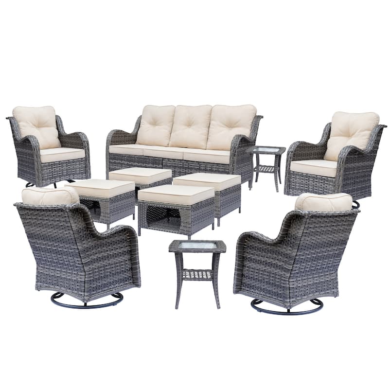 Gray Wicker Outdoor Patio Conversation Seating Sofa Swivel Chair Sets